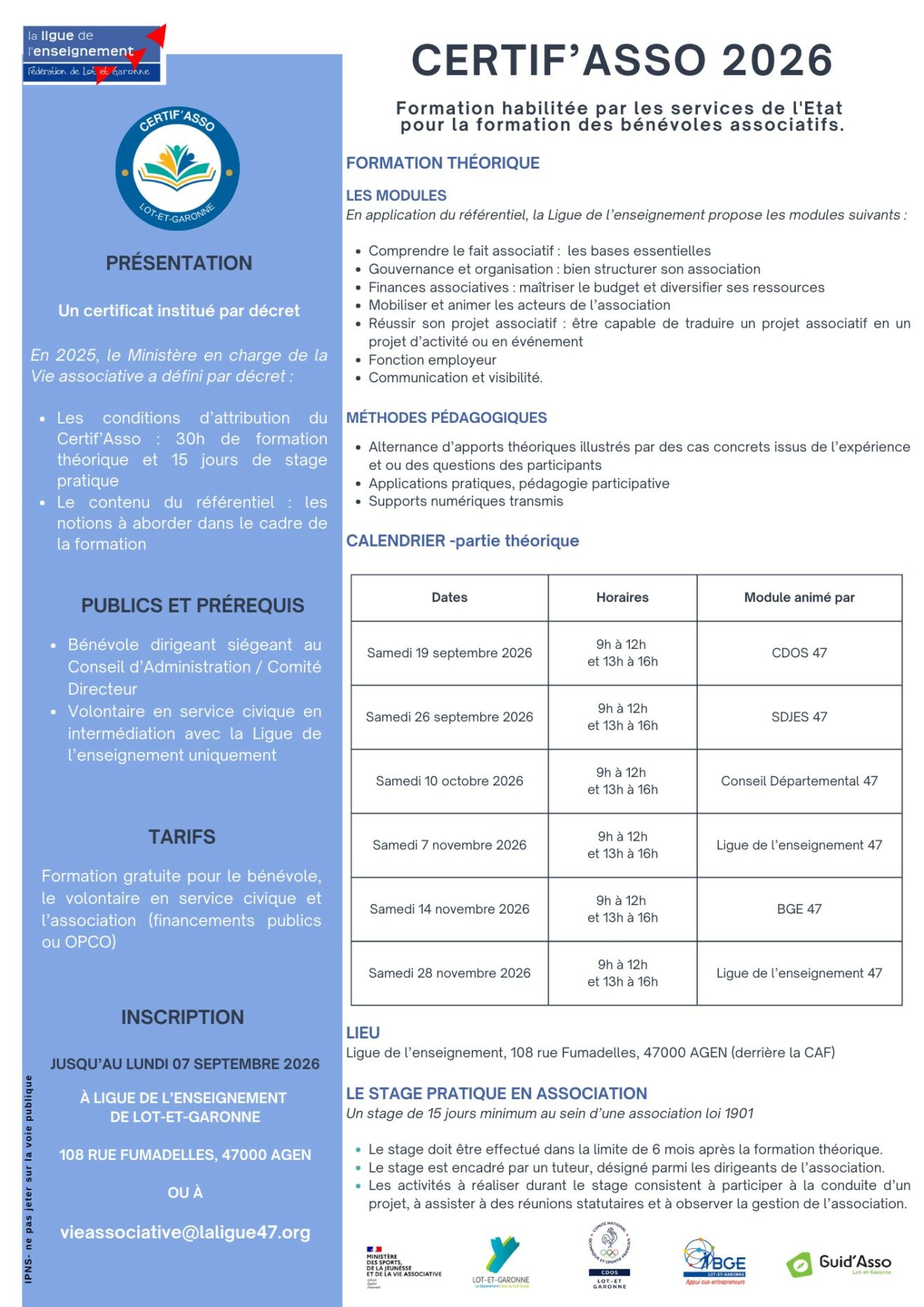 CERTIF’ASSO 2026 : les inscriptions sont ouvertes !